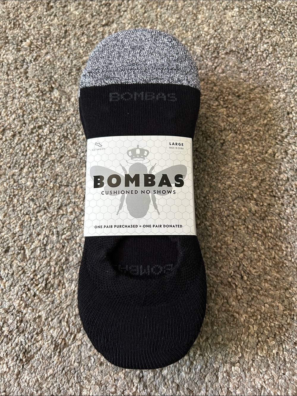 Bombas Men's No-Show Cushioned Socks - 4 pack. 2 black, 1 gray, 1 white.